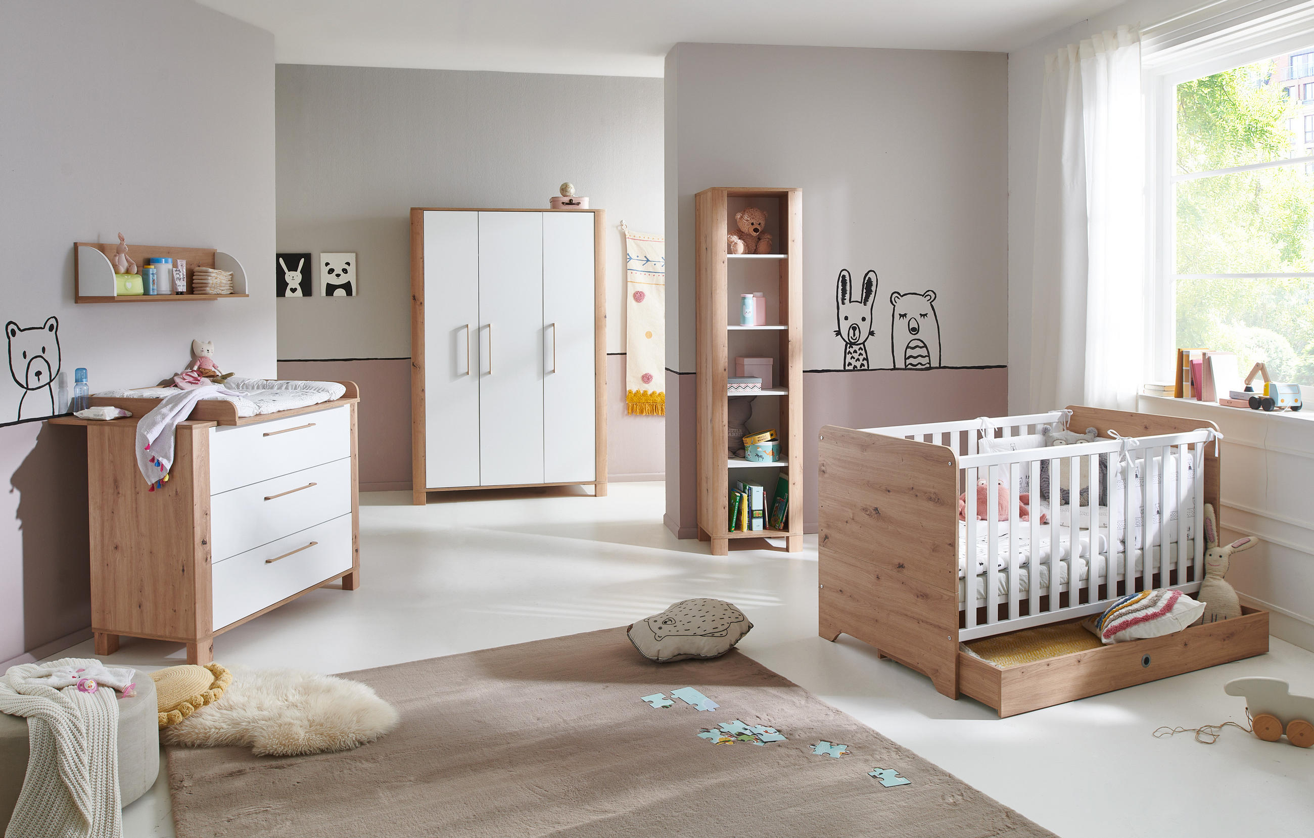 BABYZIMMER Mega-Set Marlon 7-tlg. - Weiß/Eiche Artisan, Holz/Holzwerkstoff (1/1/1cm) - arthur berndt