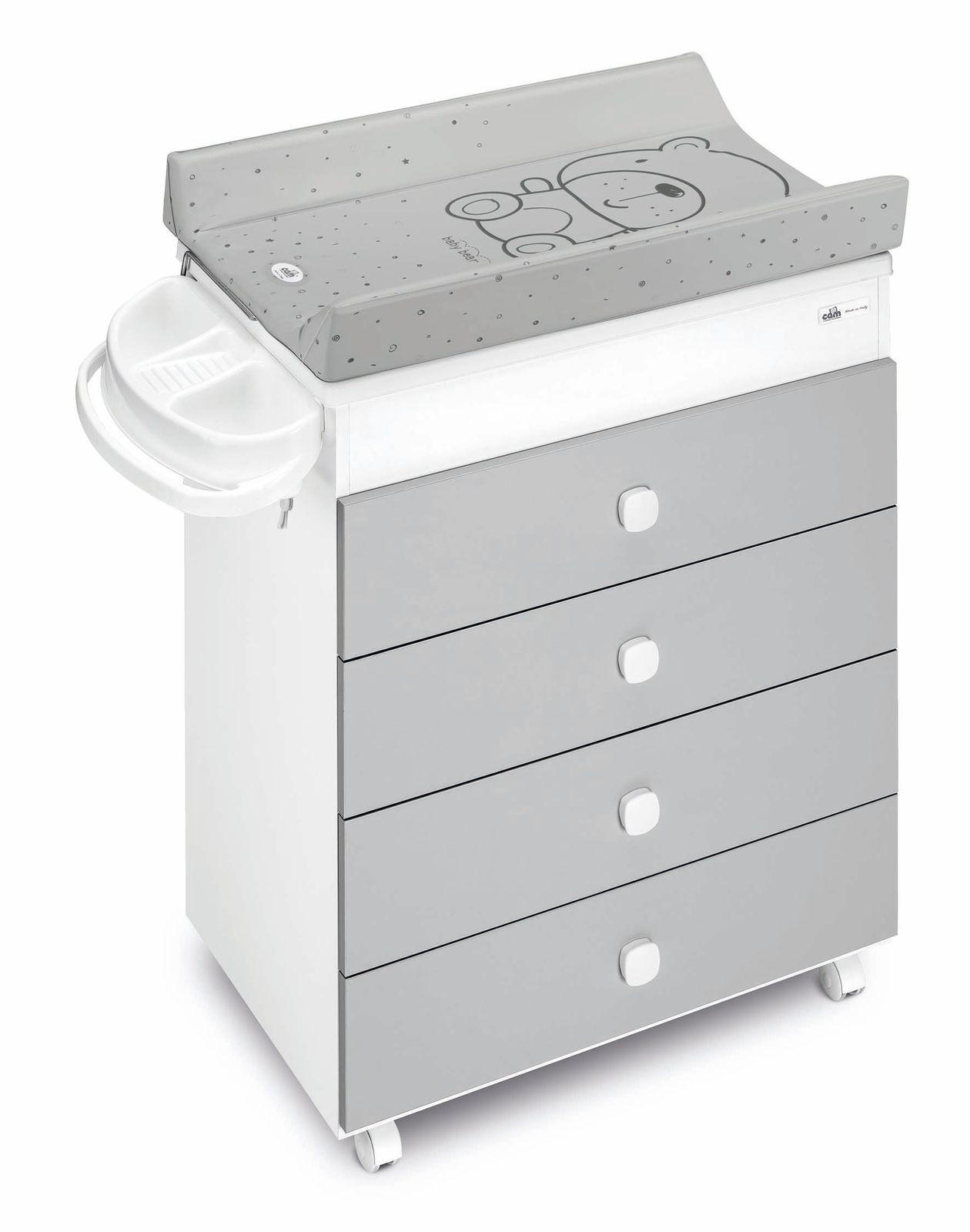 MEHRZWECK-WICKELKOMMODE Asia | für 0-12 Monate | inklusive Badewanne und Wickelunterlage | Grau - Grau, Textil (80/58/110cm) - Cam il Mondo del Bambino S.p.A.
