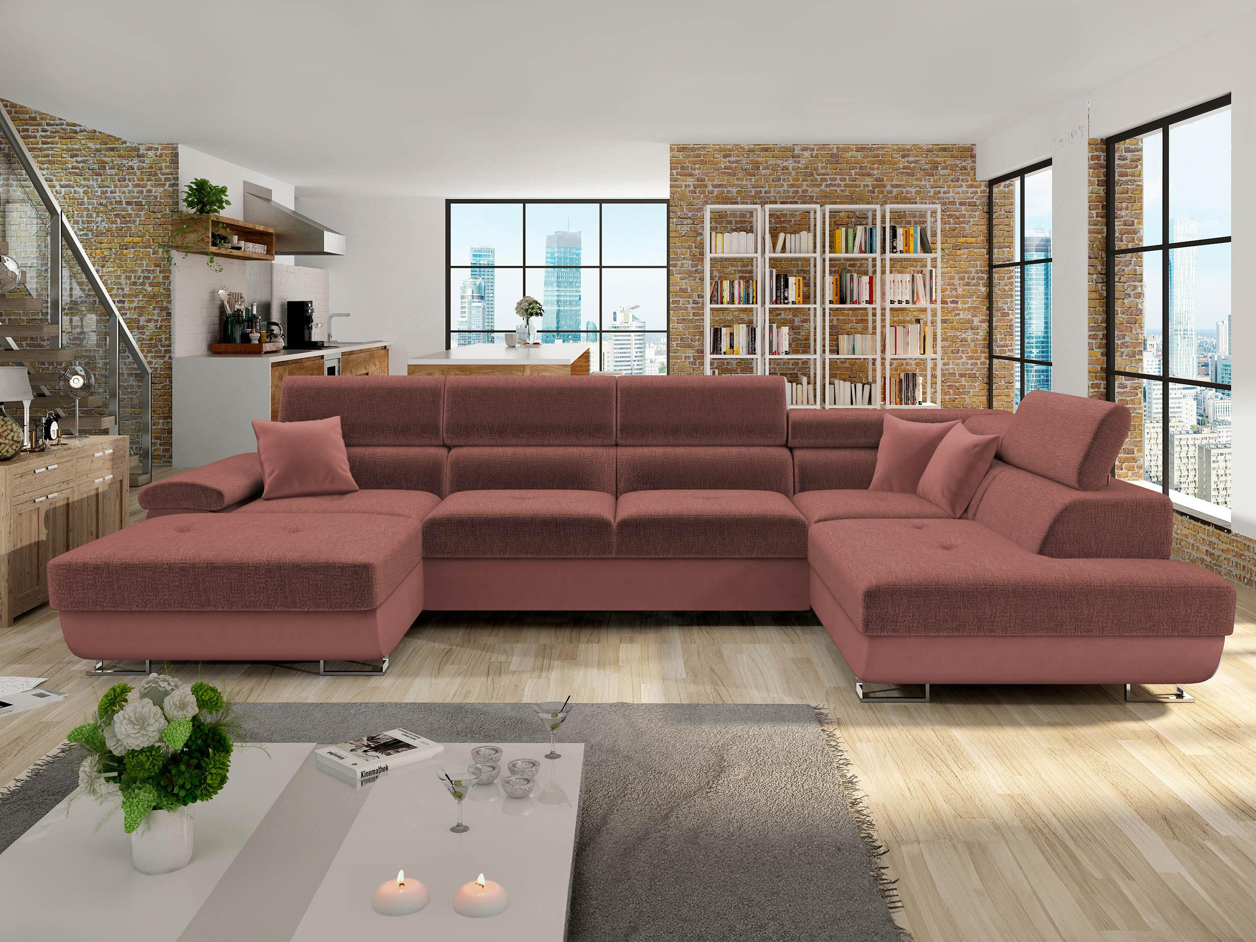 Thumbnail - Mirjan24 Wohnlandschaft, Braun, Textil, 7-Sitzer, rechts montierbar,Rechteckig, 345x91x202 cm, Wohnzimmer, Sofas & Couch...