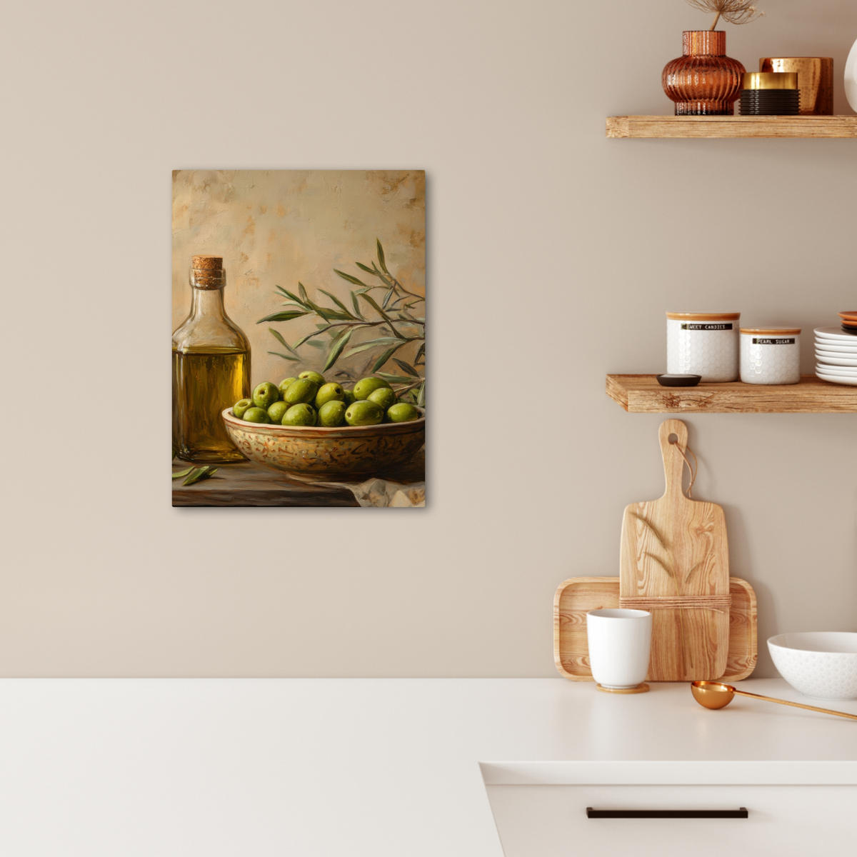 LEINWANDBILD Oliven - Stilleben - Vintage 30x40 cm - Olivgrün, Textil (30/40cm) - MuchoWow