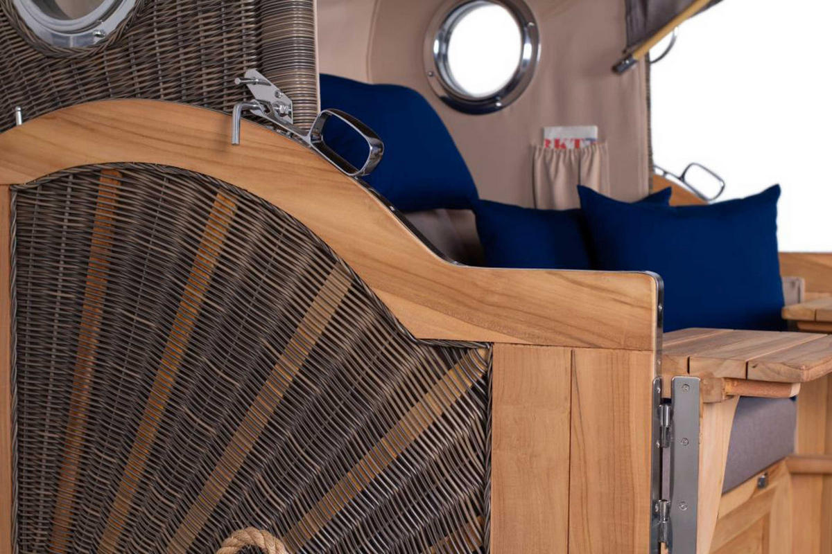 STRANDKORB Baltikum Teak 2,5 Sitzer - Braun/Grau, Holz/Metall (142/170/95cm) - Mr. Deko