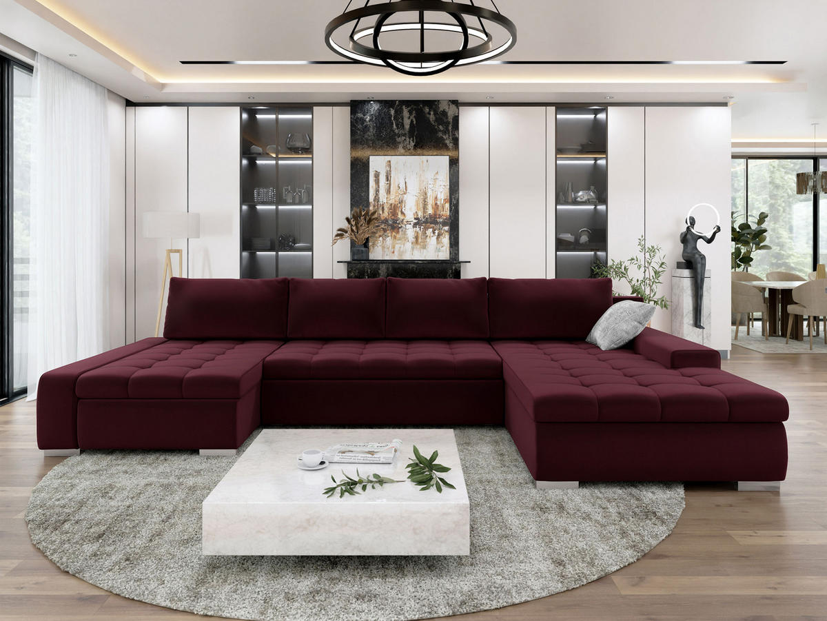 WOHNLANDSCHAFT Caro Premium - Bordeaux/Silberfarben, Holz/Textil (394/80/213cm) - MIRJAN24
