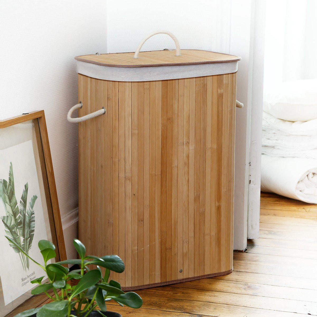 WÄSCHEKORB aus bambus 70l 40/30/60 cm - Apfelbaumfarben, Holz (30/60/40cm) - Calicosy