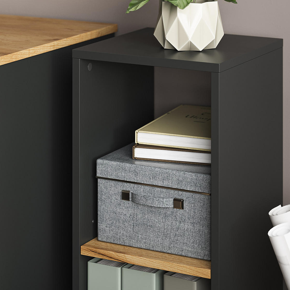BÜCHERREGAL Tomy Anthrazit/Goldkraft Eiche 30 x 74 cm mit 2 offenen Fächern - Honigeiche/Anthrazit, Holzwerkstoff (30/74/30cm) - Vicco