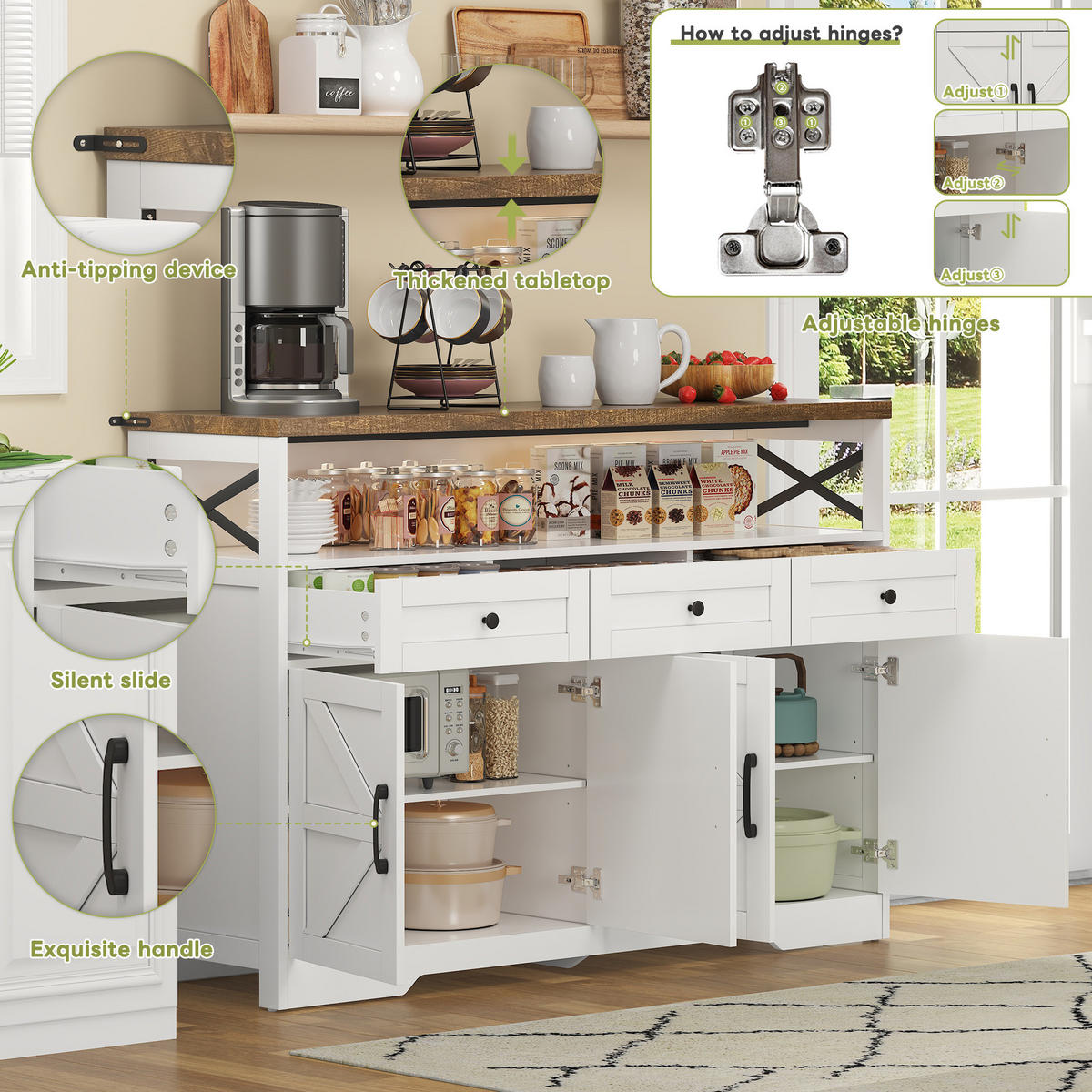 SIDEBOARD 140/35/95 cm Braun/Weiß aus MDF mit 3 Schubladen - Braun, Holzwerkstoff (35/95/140cm) - OKMYHOME