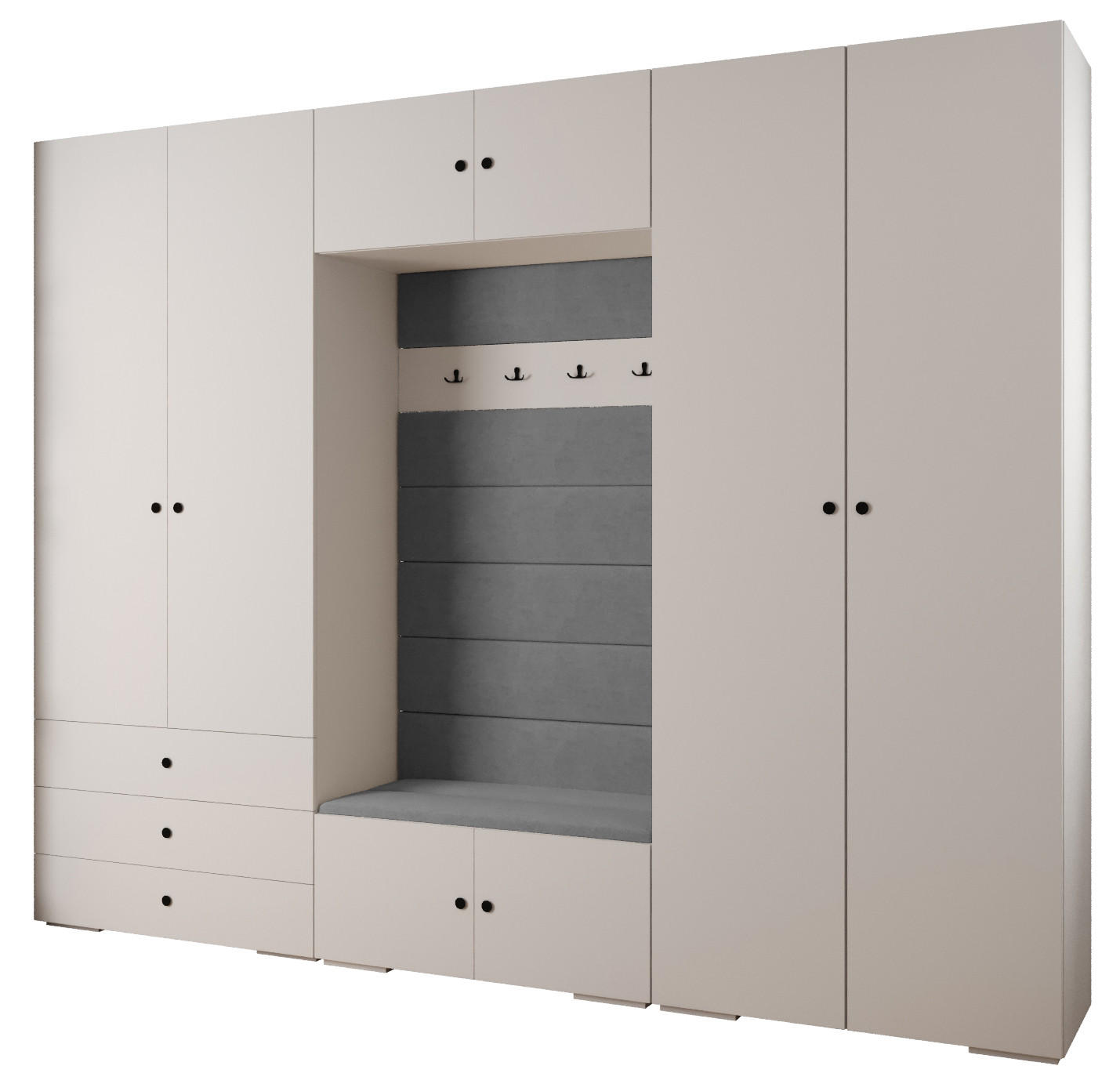Abiks Möbel Garderoben-Set Weiß, Grau, Schwarz 300x236.7x47 cm