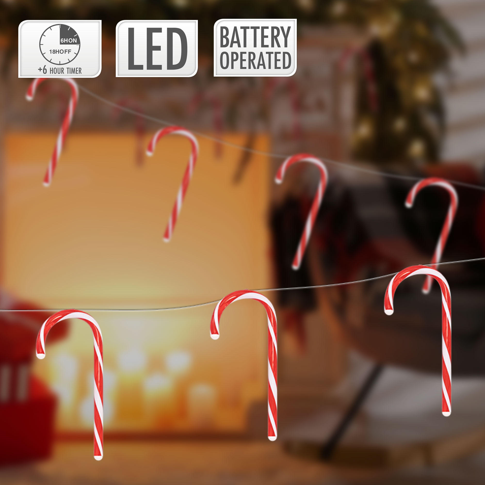 LICHTERKETTE 330 cm 7 Zuckerstangen mit 28 LED Warmweiß - Rot, Kunststoff (330cm) - ECD-Germany