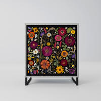 SIDEBOARD MIDNIGHT GARDEN, Grau, 57,5x42x67,5 cm, Schwarze Metall-Rahmenfüße - Multicolor/Schwarz, Holzwerkstoff/Metall (57.5/67.5/42cm) - SpaceRebels