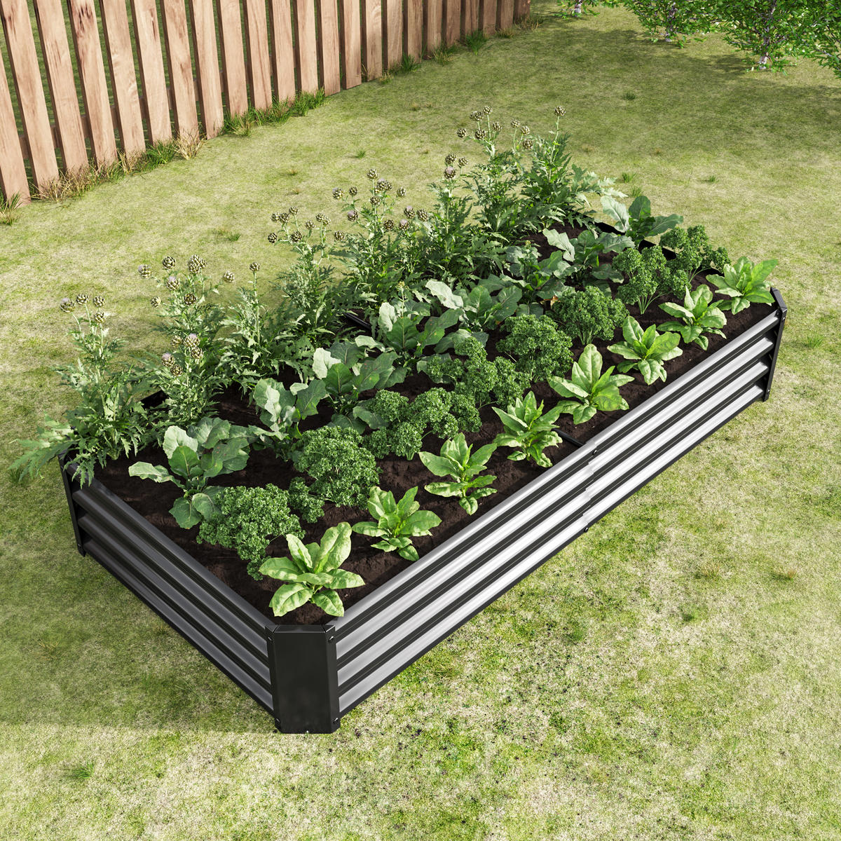 HOCHBEET 180/90/30 cm Schwarz (ohne Boden) - Schwarz, Metall (90/30/180cm) - Oxeza