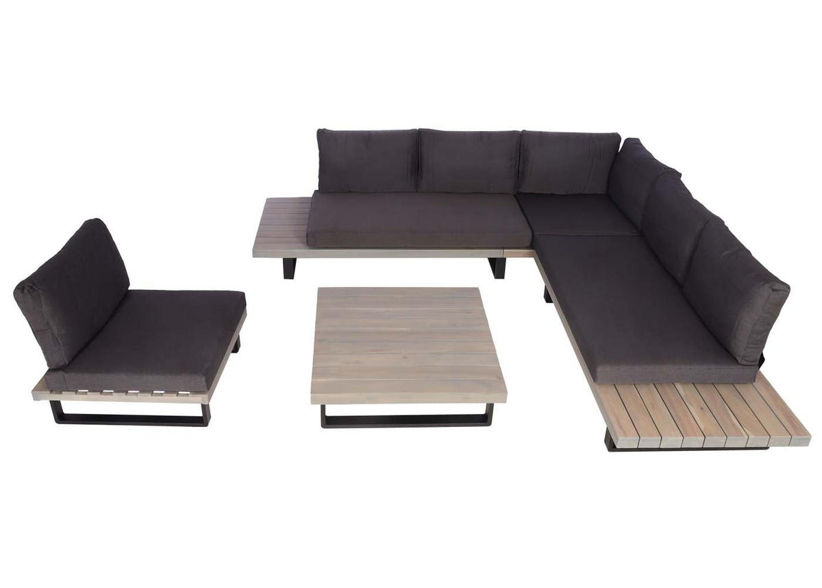 GARTENGARNITUR mit Sessel Grau Dunkelgrau - Grau, Holz - PROREGAL