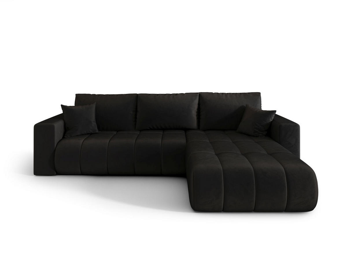 ECKSOFA LARA PREMIUM rechts schwarz Velours Monolith 97 - Schlaffunktion, Bettkasten - Schwarz, Textil (280/174cm) - Cornero
