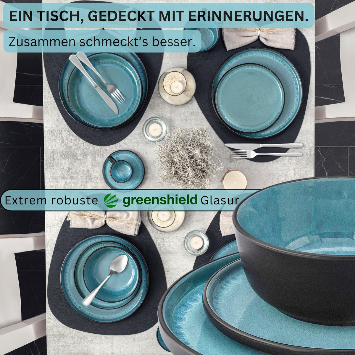 KOMBISERVICE GRANADA - 30 teilig aus Steingut - Blau, Stein (27/10.4/27cm) - Sänger