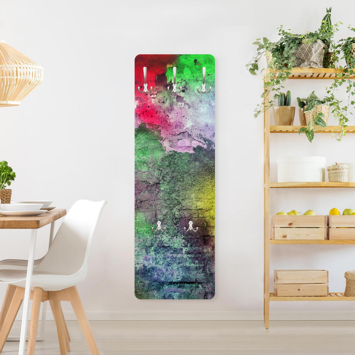 WANDGARDEROBE - Bunte besprühte alte Wand aus Backstein 34/105 cm - Multicolor, Holzwerkstoff (34/105/1.6cm) - Bilderwelten