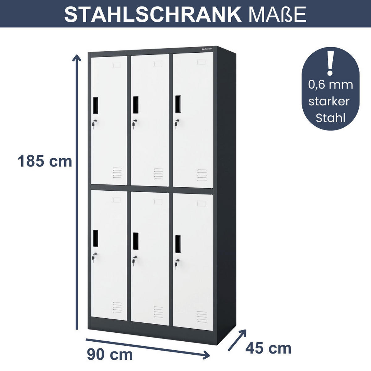 UMKLEIDESCHRANK Spind TOKIO 6 Abteile 185x90x45cm Anthrazit-Weiß - Anthrazit, Metall (90/185/45cm) - DELUKE