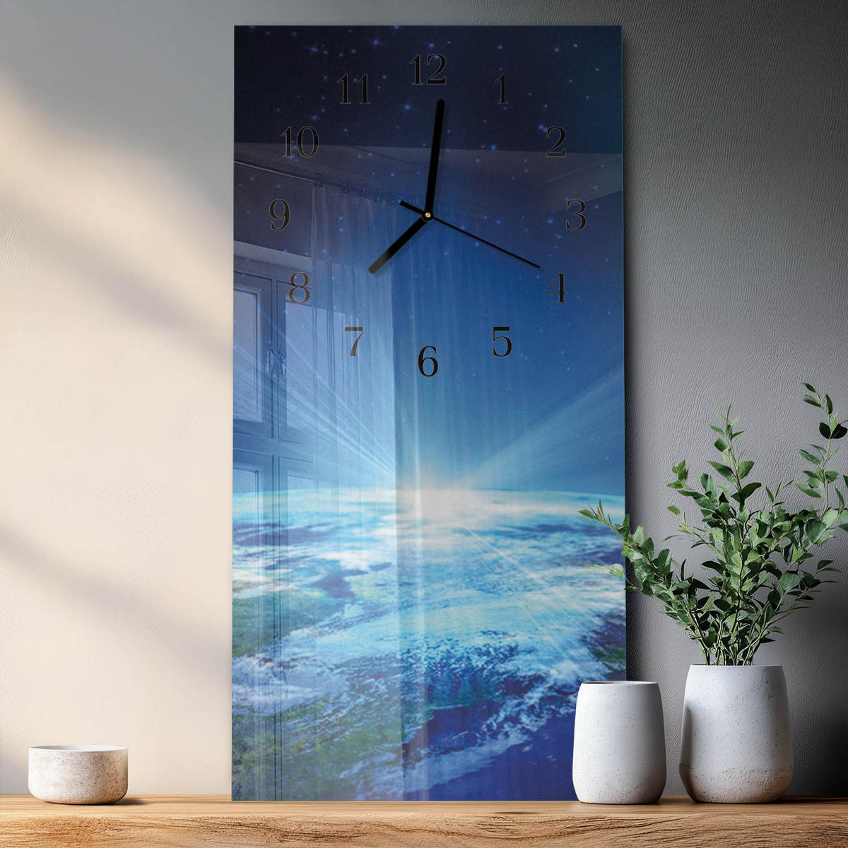 WANDUHR 60x30 cm - Gras - Blau, Glas (30/60/0.4cm) - TULUP