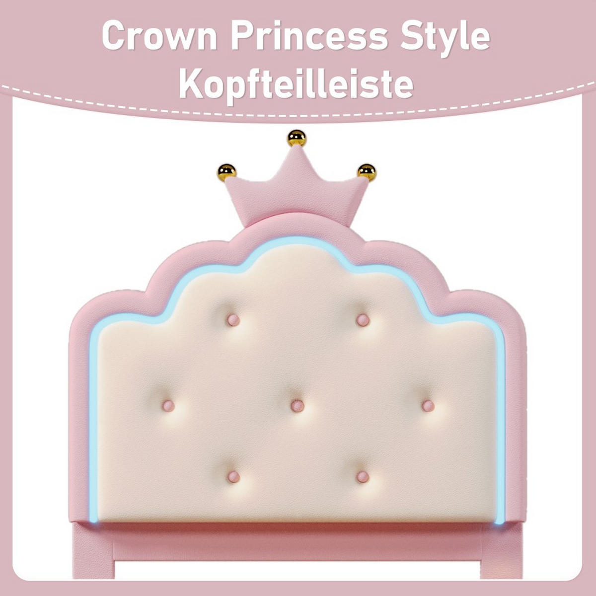 POLSTERBET 90 x 200 cm in Rosa PU mit Lattenrost - Pink, Textil (90/200cm) - KOMHTOM