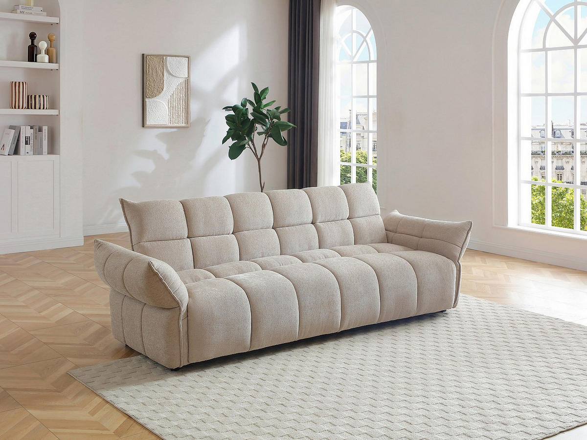 3-SITZER-SCHLAFSOFA Clic-Clac – Chenille-Stoff – Beige – HAKEMO - Beige, Textil (250/85/90cm) - Vente-Unique
