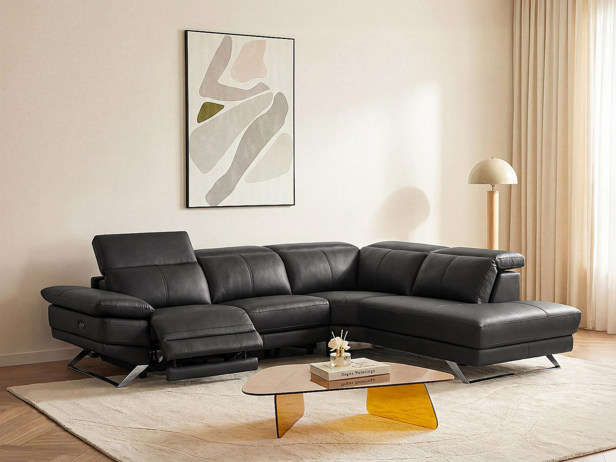 RELAXSOFA - 6 Personen - Leder - Schwarz - - Schwarz, Leder (299/76/239cm) - Vente-Unique