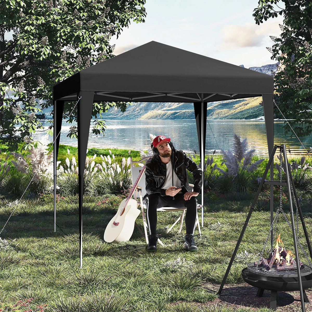 PAVILLON 2x2 m Anthrazit mit 4 Seitenwänden - Anthrazit, Textil/Metall (200/200cm) - Kaket