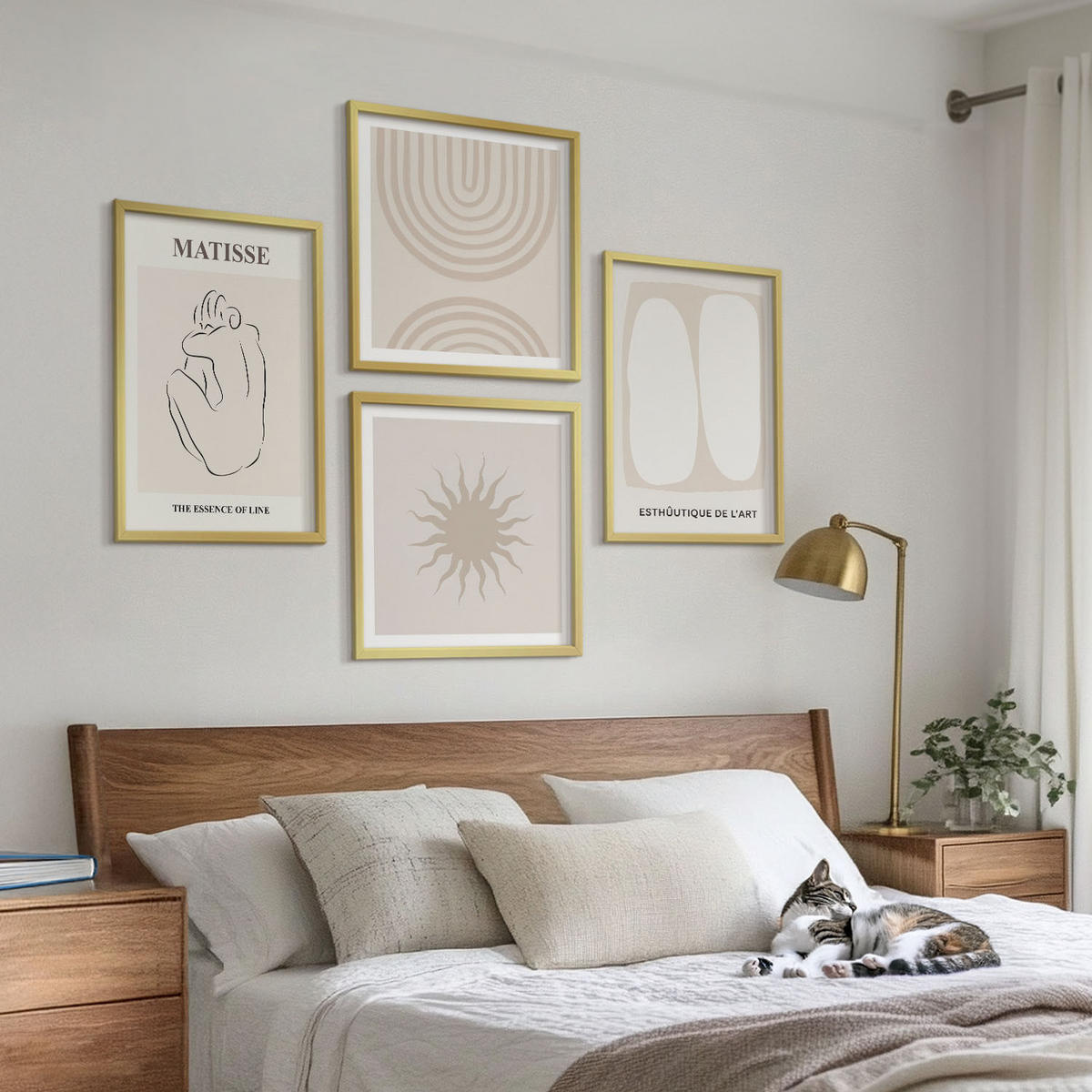 BILDER SET 4er Set - 50x50 cm & 40x60 cm Goldrahmen - Stilvolle minimalistische Linien - Goldfarben, Kunststoff (50/50cm) - TULUP