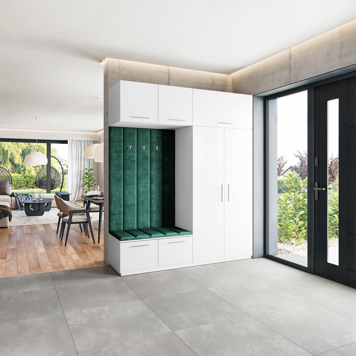 GARDEROBENSCHRANK REMA 200/240/60 cm Modern Garderobe-Set Weiß - Weiß/Grün, Holzwerkstoff (200/240/60cm) - MASSENO