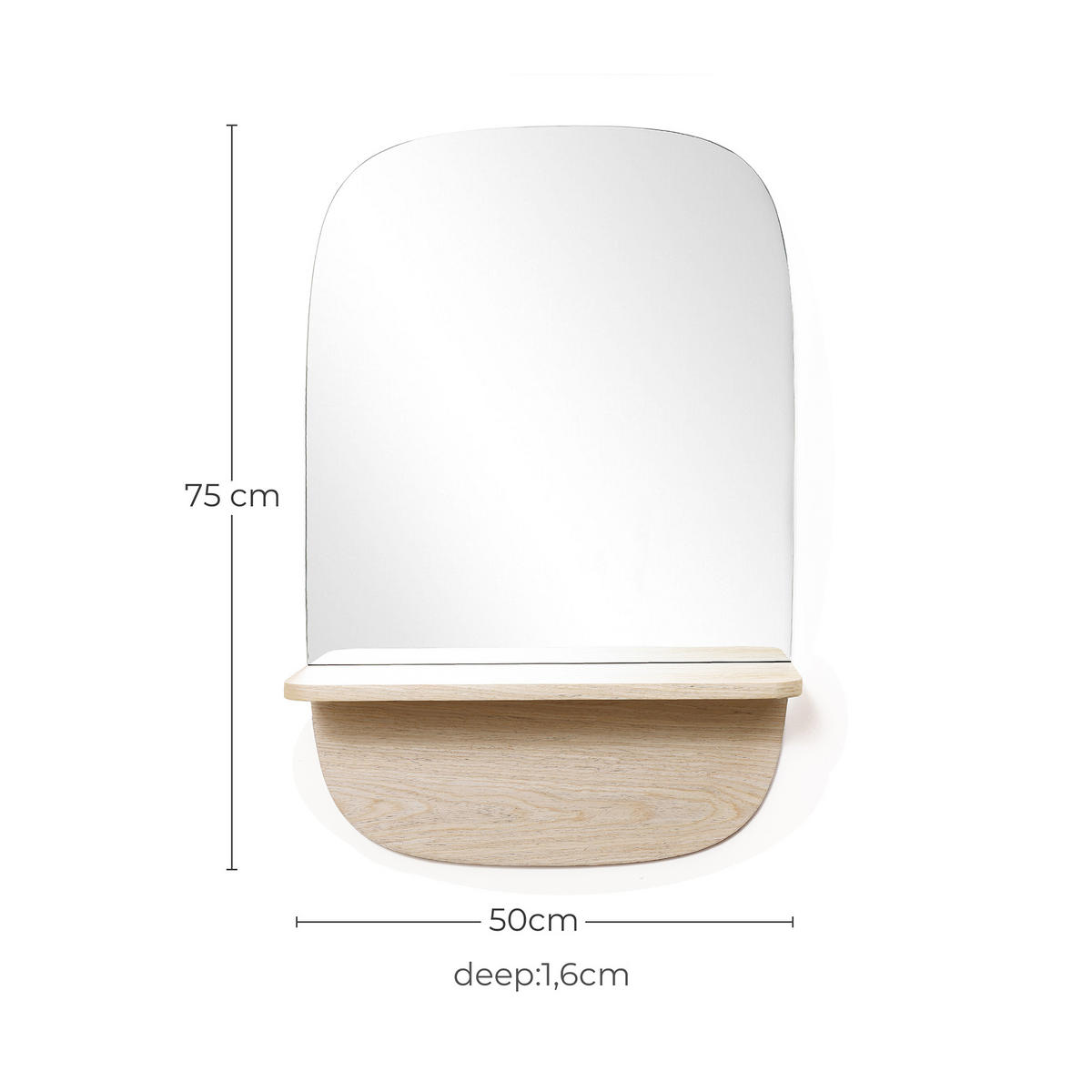 RECHTECK-SPIEGEL ohne Rahmen 75×50 cm - Naturfarben, Glas/Holz (50/1.6/75cm)