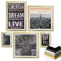WANDBILDER 5er Set - 50x50 cm & 20x30 cm & 40x60 cm Goldrahmen - Elegante Gräser, Blumen, Marmor - Goldfarben, Kunststoff (40/60cm) - ArtPrintCave