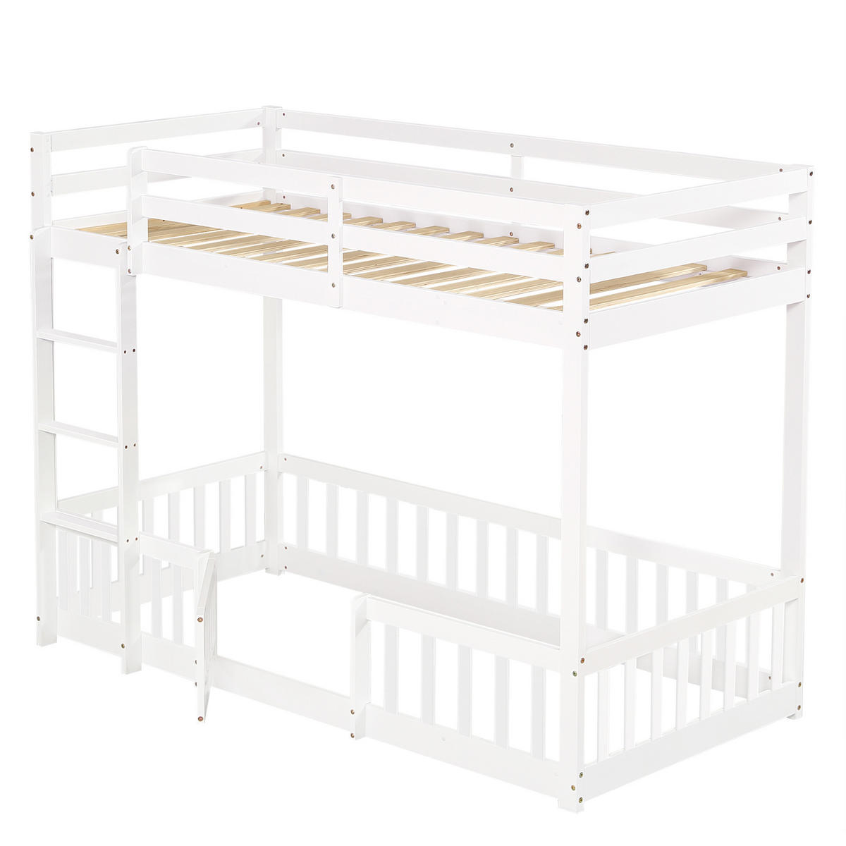 KINDERBETT Weiß Liegefläche 90/200 cm, Etagenbett, Treppe, Absturzsicherung, Ohne Matratze - Weiß, Holz (90/200cm) - PANGIVO