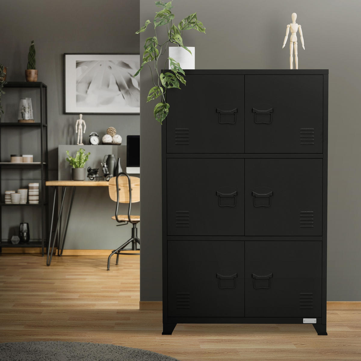 AKTENSCHRANK 75x40x120 cm Schwarz aus Stahl - Schwarz, Metall (40/120/75cm) - ML-DESIGN