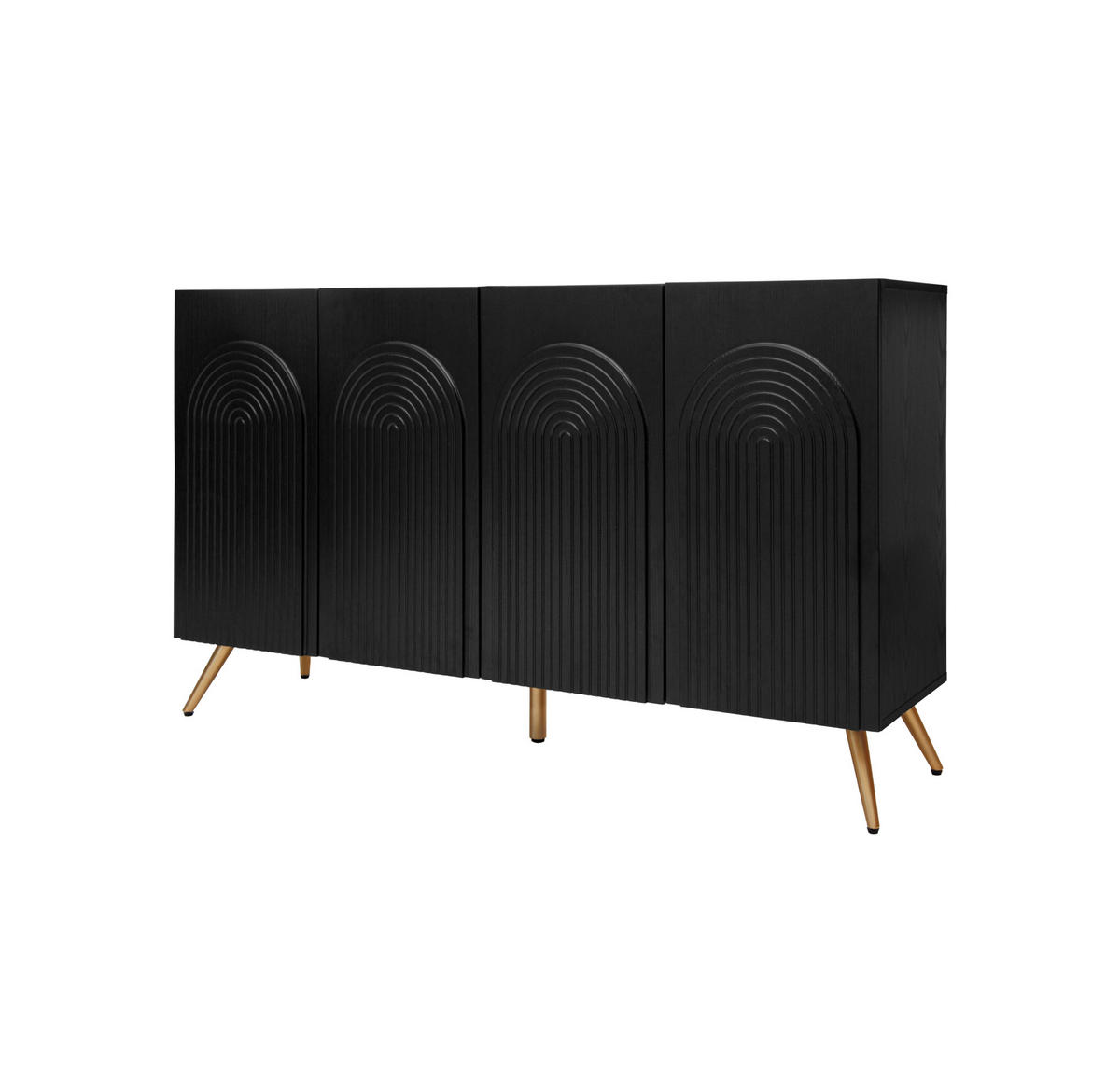 SIDEBOARD in Schwarz im Mid-Century-Stil mit 3D-Rillen & verstellbaren Einlegeböden - Schwarz, Holzwerkstoff (150/83/38cm) - BEAOK