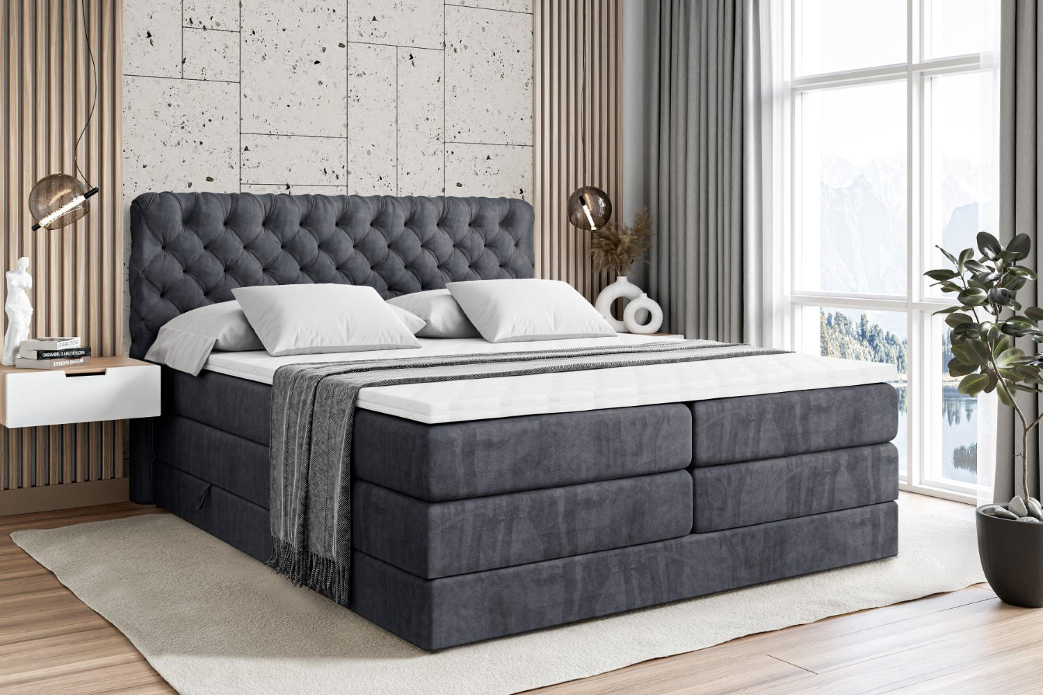 BOXSPRINGBETT BOXI8 KING - 120x200 - H3/H4 - Dunkelgrau - Dunkelgrau, Holzwerkstoff (120/200cm) - ALTDECOR