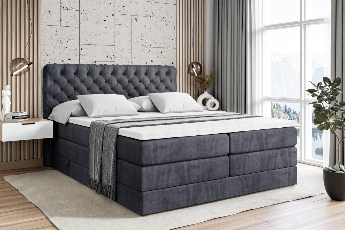 BOXSPRINGBETT BOXI8 KING - 200x200 - H3/H4 - Dunkelgrau - Dunkelgrau, Holzwerkstoff (200/200cm) - ALTDECOR