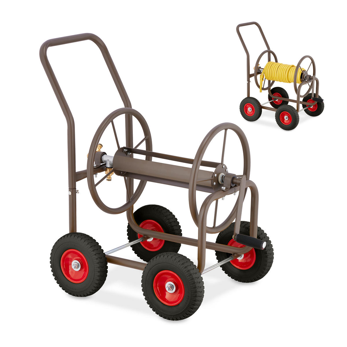 SCHLAUCHWAGEN - Braun, Kunststoff/Metall (50/81/80cm) - Relaxdays