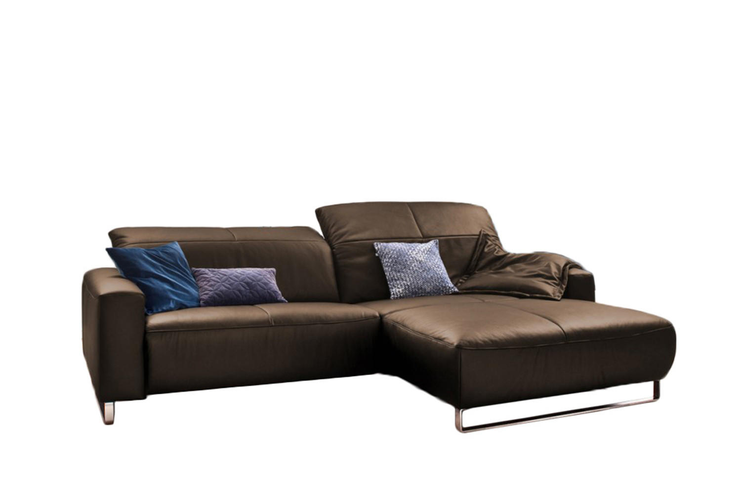 ECKSOFA YORK Walnuss Dekor Leder - Silberfarben/Walnussfarben, Leder (284/180cm) - KAWOLA