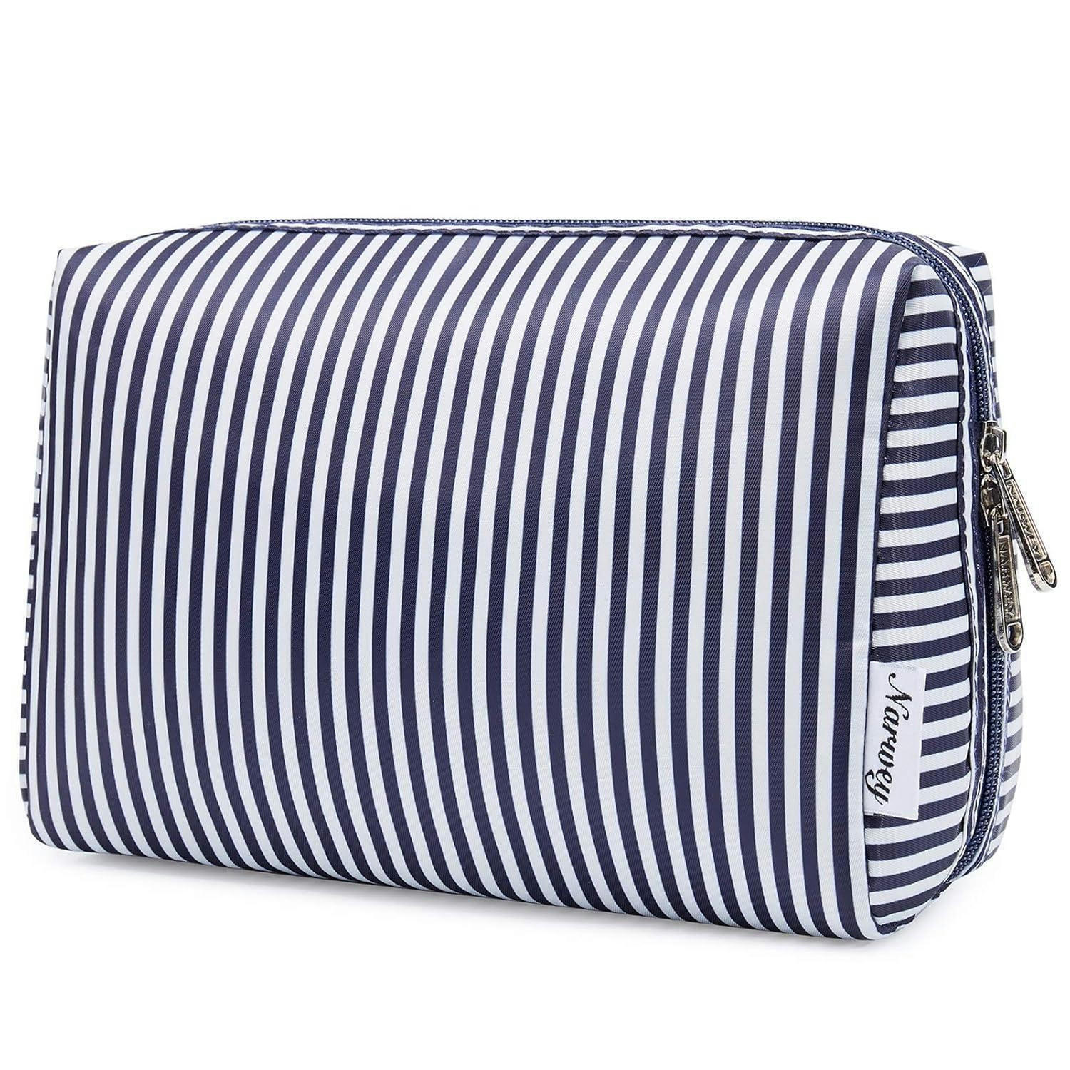 KULTURTASCHE Damen Aqua Flamingo Blau Weiß Gestreift 22 x 15 x 10 cm - Multicolor, Textil (5/5/1cm)