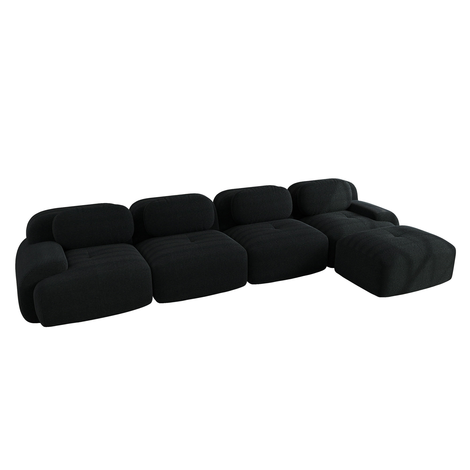 4-SITZER Sofa 388x178x75 cm aus Cordstoff rahmenlos modular mit Ottoman, schwarz - Schwarz, Textil (178/75/388cm) - Luhomfu