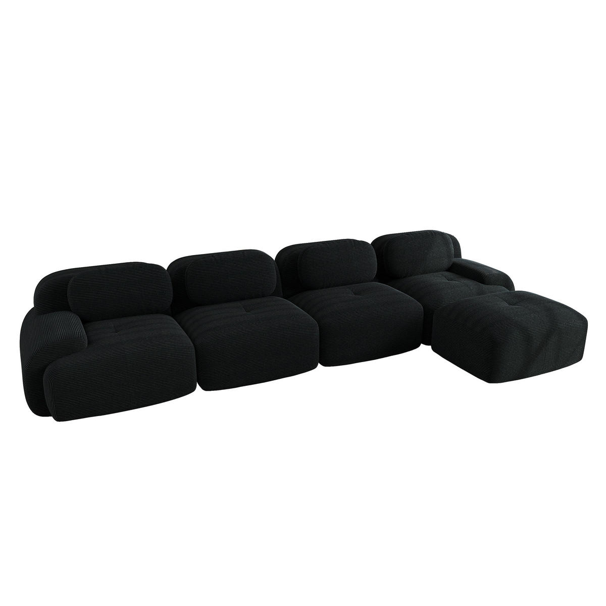 ECKSOFA 388/178/75 cm schwarz aus Cordstoff modular und montagefrei - Schwarz, Textil (178/388cm) - OKWISH