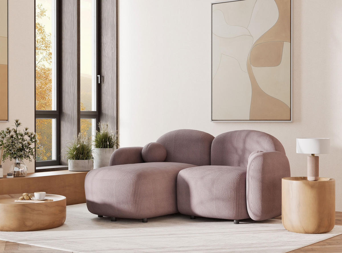 ECKSOFA Bahama Lila Samtstoff - Links Seite - Flieder/Schwarz, Holz/Holzwerkstoff (146/190cm) - Maison de Reve