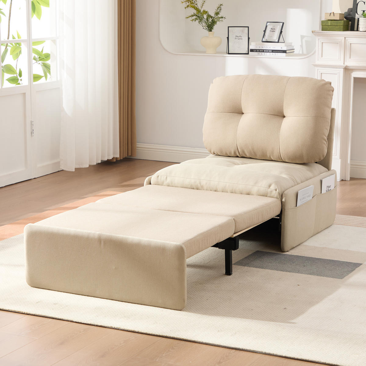 SCHLAFSOFA 92/81.5/90 cm Beige mit Aufbewahrungstasche - Beige, Textil (81.5/90/195cm) - Oxeza