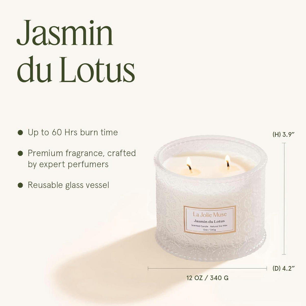 DUFTKERZE Jasmin 340 g Doppeldocht Sojawachs - Transparent, Glas (10.6cm)