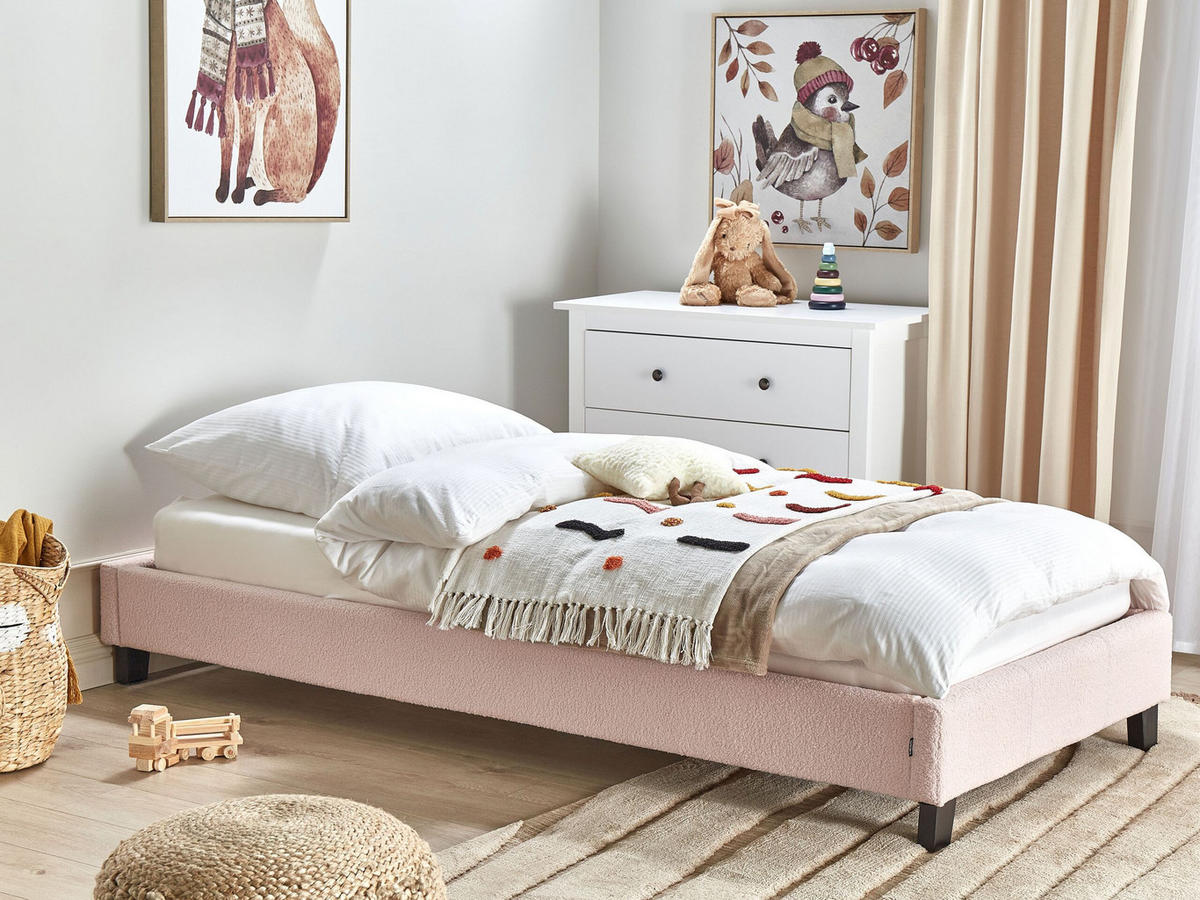 POLSTERBETT Rosa-Dunkler Holzfarbton 90-200 cm Roanne - Pink/Dunkelbraun, Textil (90/200cm) - Beliani
