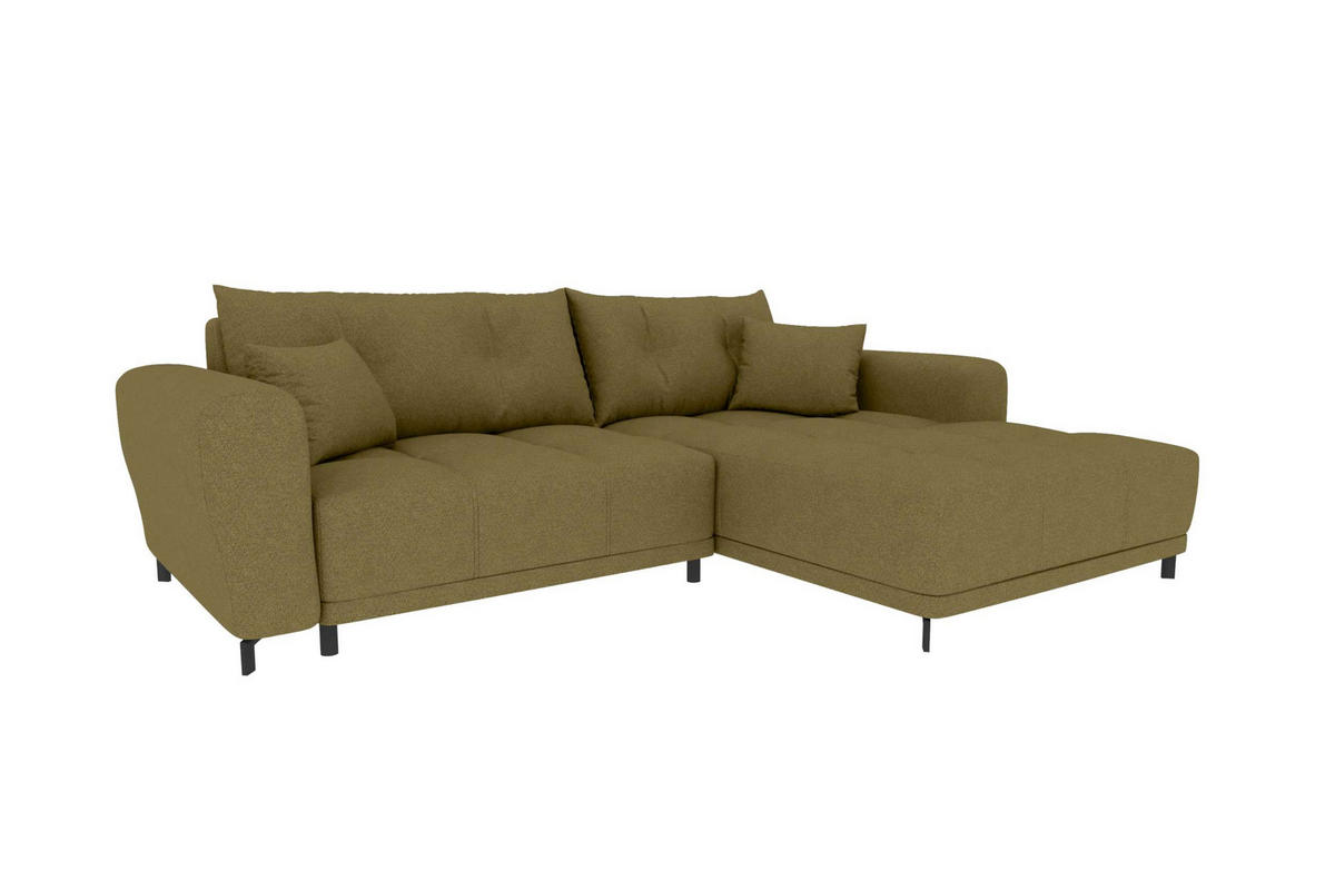ECKSOFA Massimo Strukturstoff Olivgrün inkl. Schlaffunktion Rechts - Schwarz/Olivgrün, Textil/Metall (246/177cm) - 99rooms