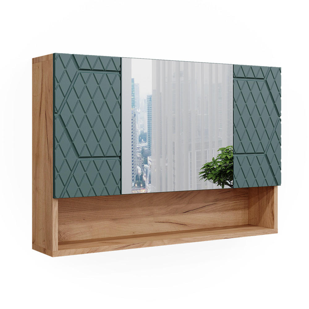 BADSPIEGELSCHRANK Irma Grün/Goldkraft Eiche 80.1 x 55 cm - Eiche Wotan/Grün, Holzwerkstoff (80.1/55/17cm) - Vicco