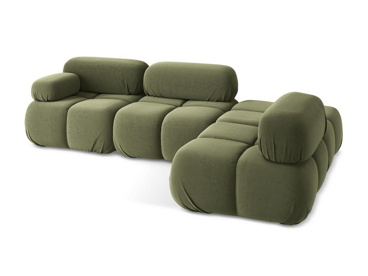 ECKSOFA Rechts Samt Stoff Grün - Schwarz/Olivgrün, Kunststoff/Textil (285/190cm) - Makamii
