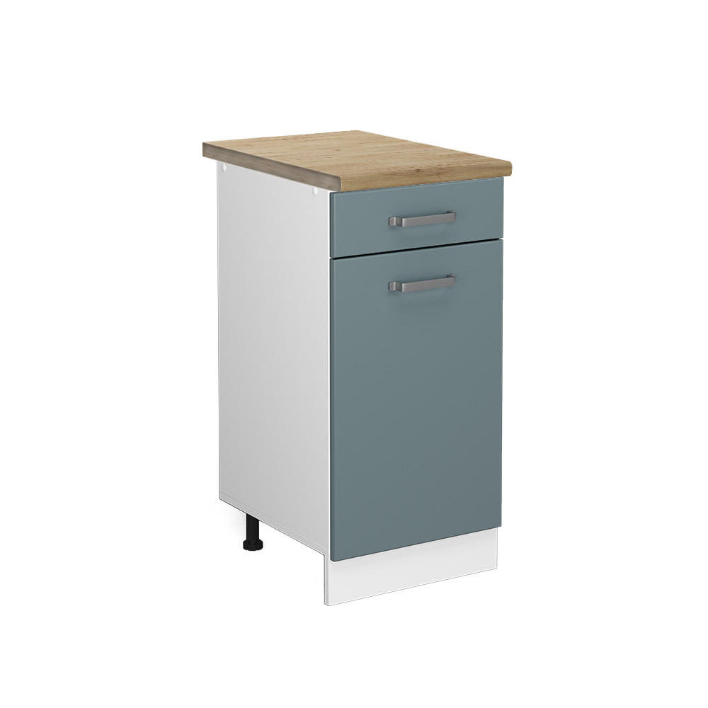 KÜCHENUNTERSCHRANK R-Line Blau-Grau 40 cm, AP Eiche - Blaugrau/Weiß, Holzwerkstoff (40/81.6/60cm) - Vicco