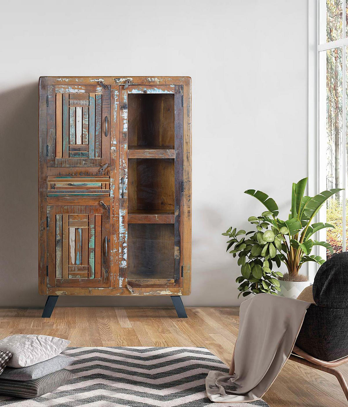 VITRINE aus recyceltem Holz - Chromfarben, Holz (38/140/90cm) - Giner y Colomer