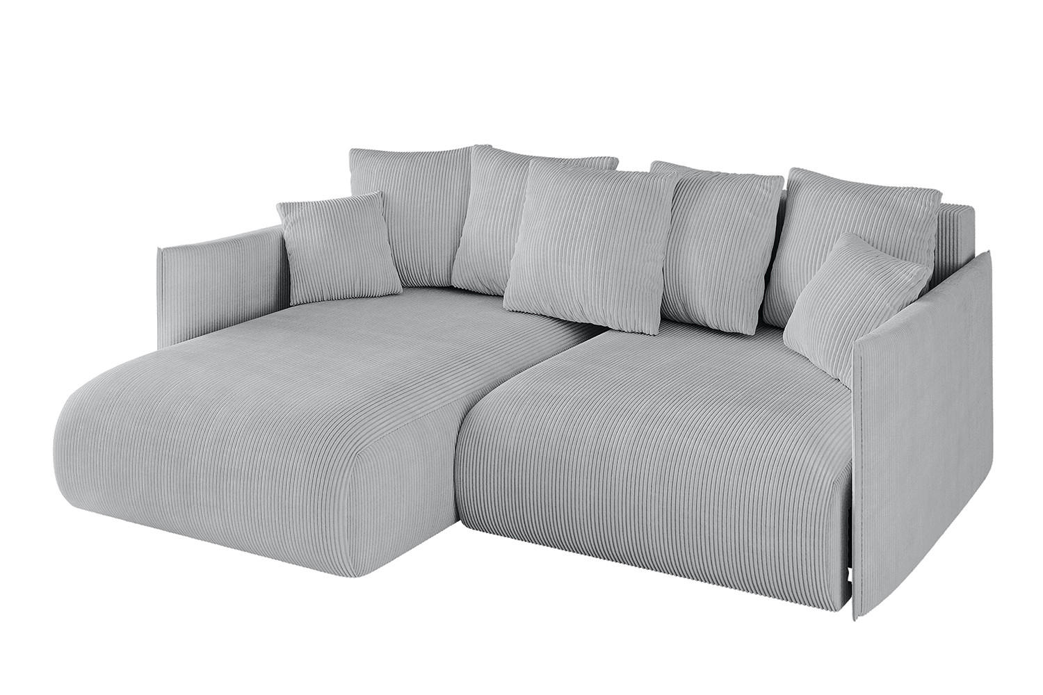 ECKSOFA mit Schlaffunktion und Bettkasten ONESK-L 208x165x40 Grau Cord - Grau, Holzwerkstoff/Kunststoff (208/165cm) - ALTDECOR