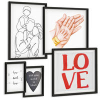 BILDER SET 5er Set - 50x50 cm & 20x30 cm & 40x60 cm Schwarzer Rahmen - Weltraum-Astronauten-Sterne - Schwarz, Kunststoff (40/60cm) - TULUP
