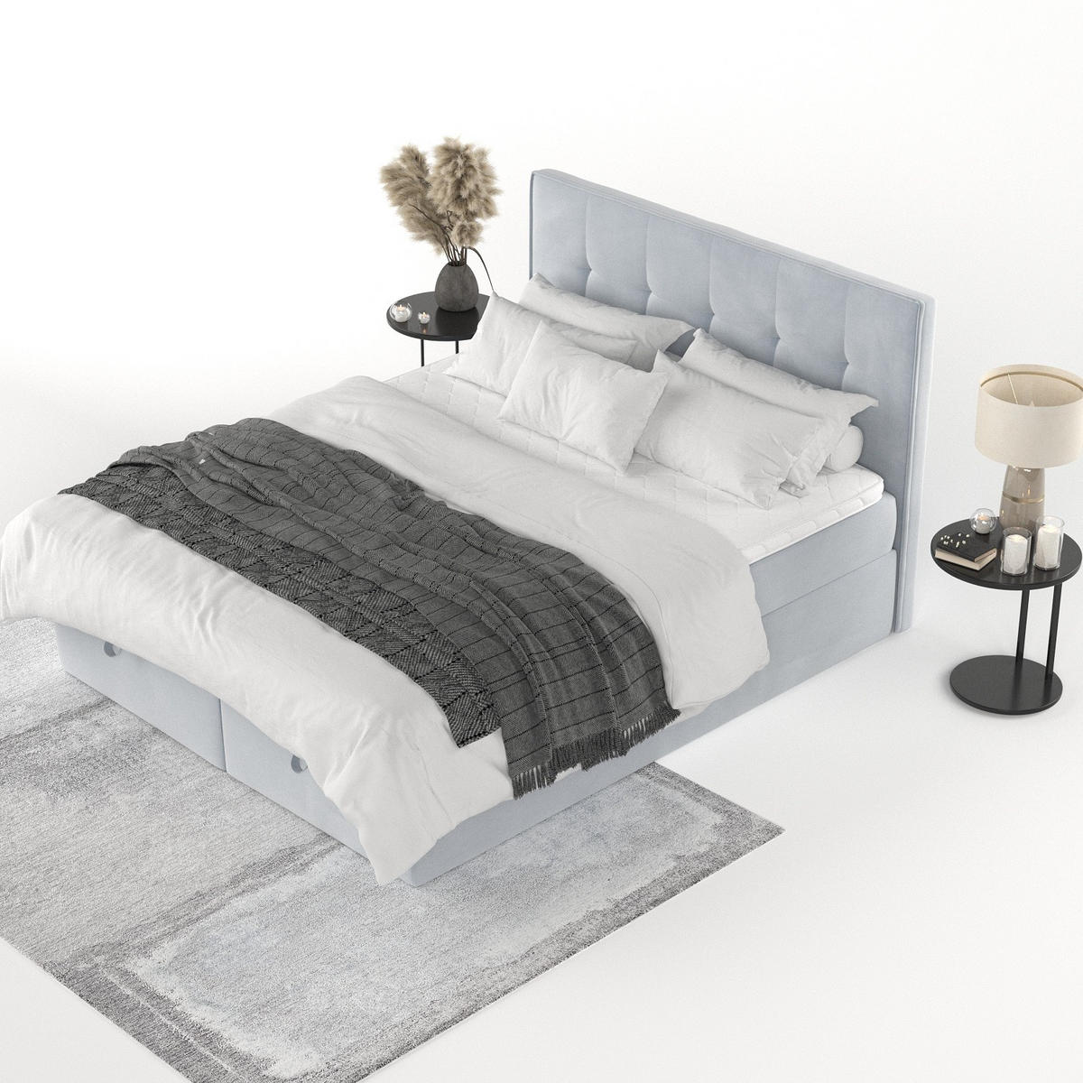 BOXBETT Tivra 180/200 cm Hellgrau im Paros Stoff - Hellgrau/Schwarz, Holz/Holzwerkstoff (180/200cm) - AltaBeds