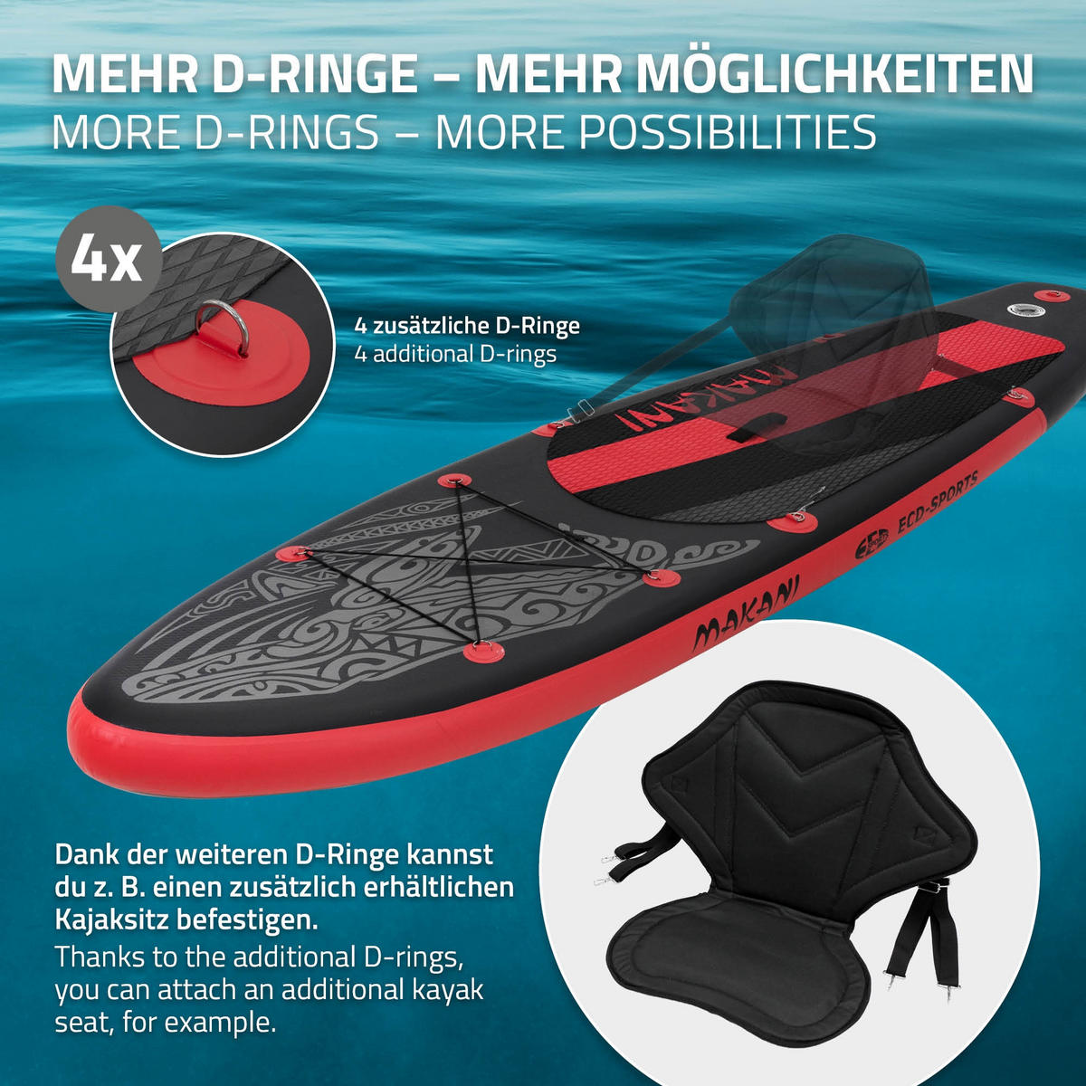STAND UP PADDLE BOARD Makani Schwarz-Rot - Rot, Kunststoff (320/80/15cm) - ECD-Germany